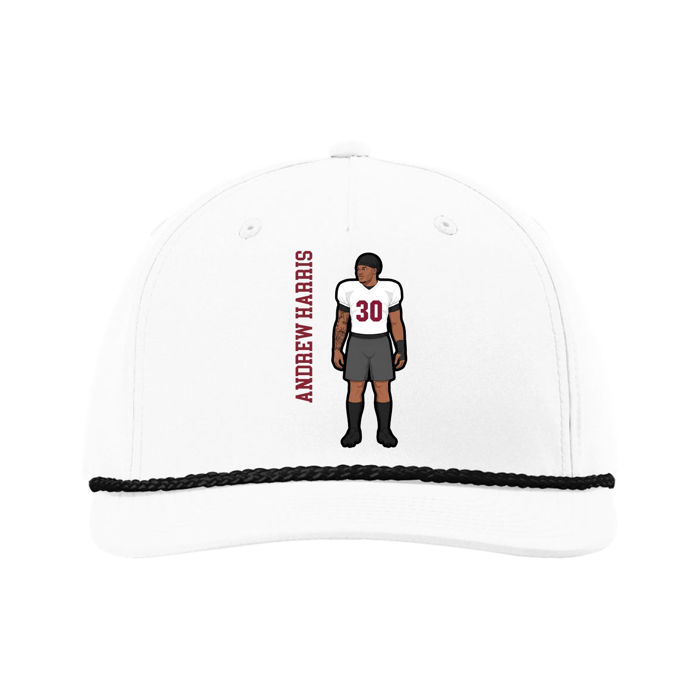 Five-Panel Classic Rope Cap — Name Vertical in White