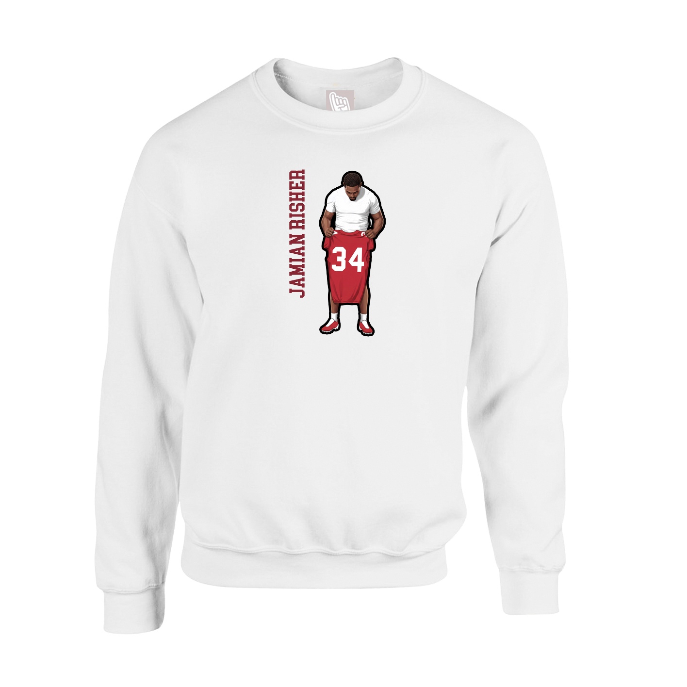 Fleece Crew — Name Vertical in White