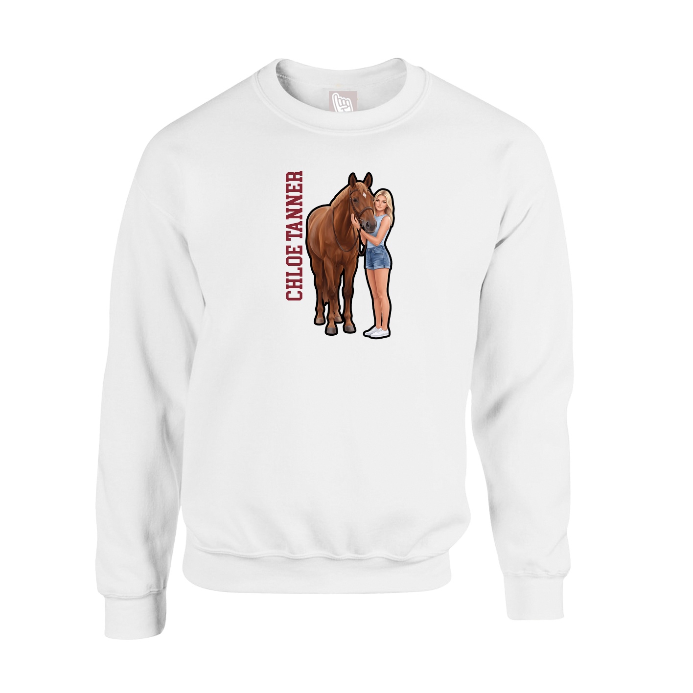 Fleece Crew — Name Vertical in White