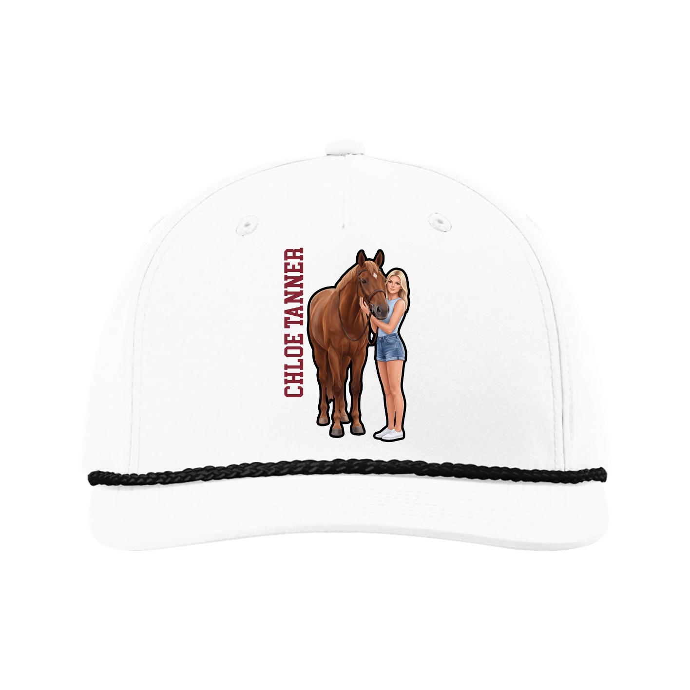 Five-Panel Classic Rope Cap — Name Vertical in White