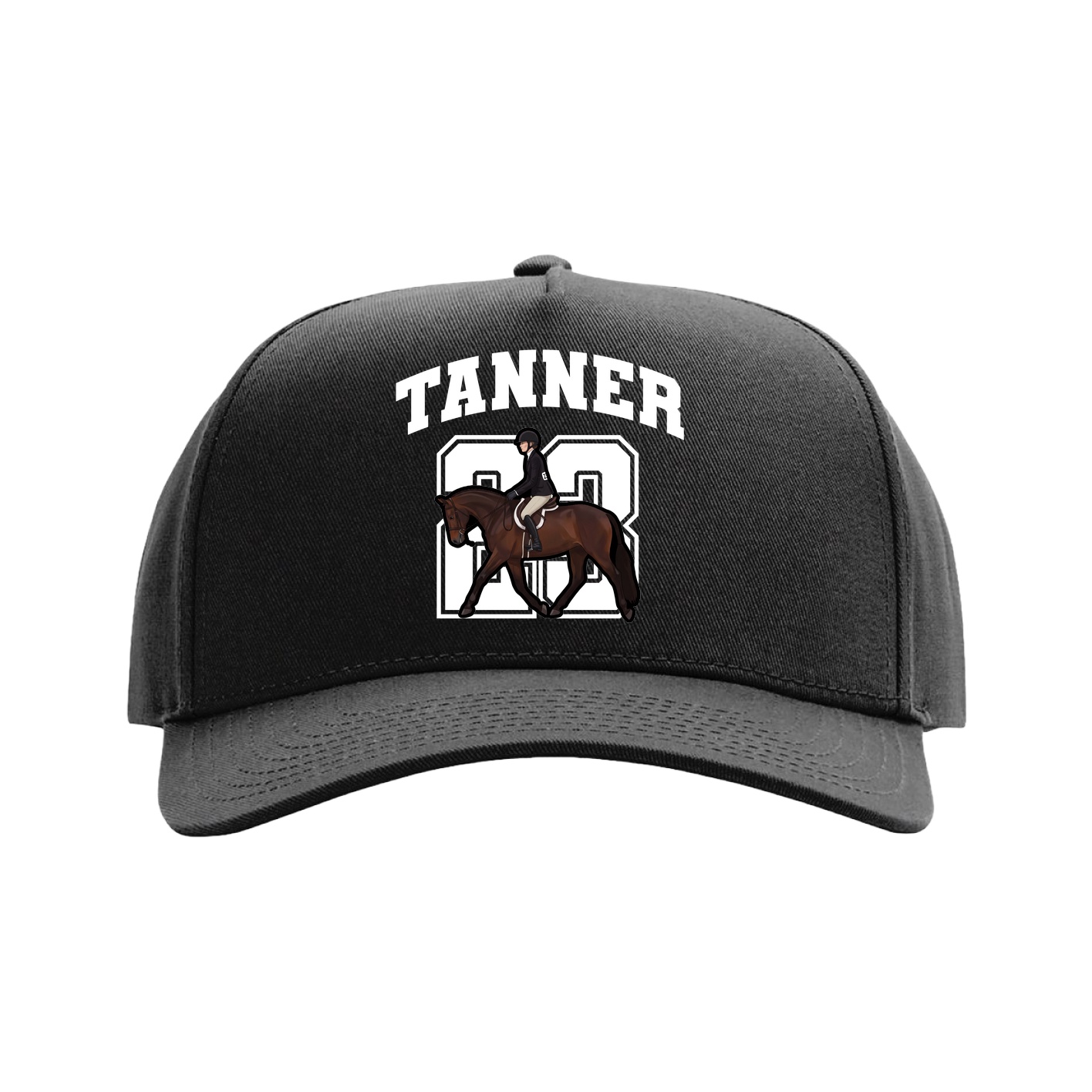 Full Fabric Five-Panel Champ Cap — Number in Black