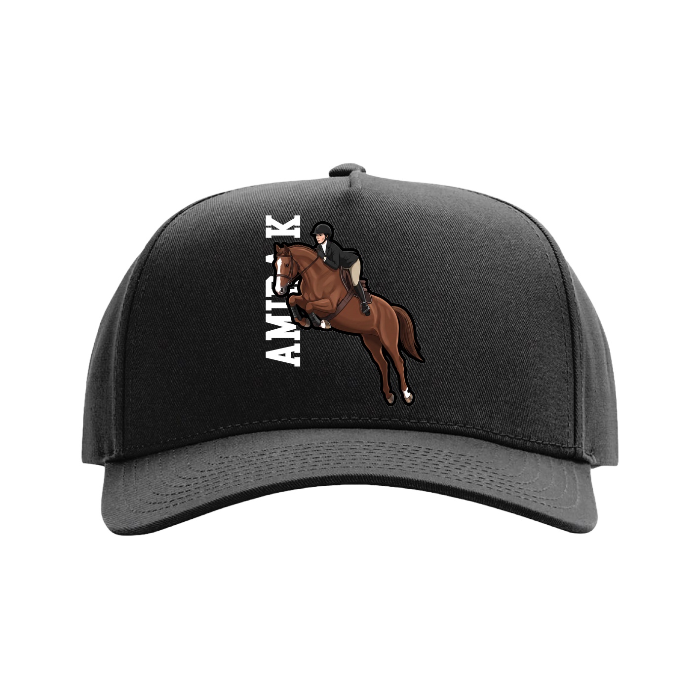 Full Fabric Five-Panel Champ Cap — Name Vertical in Black