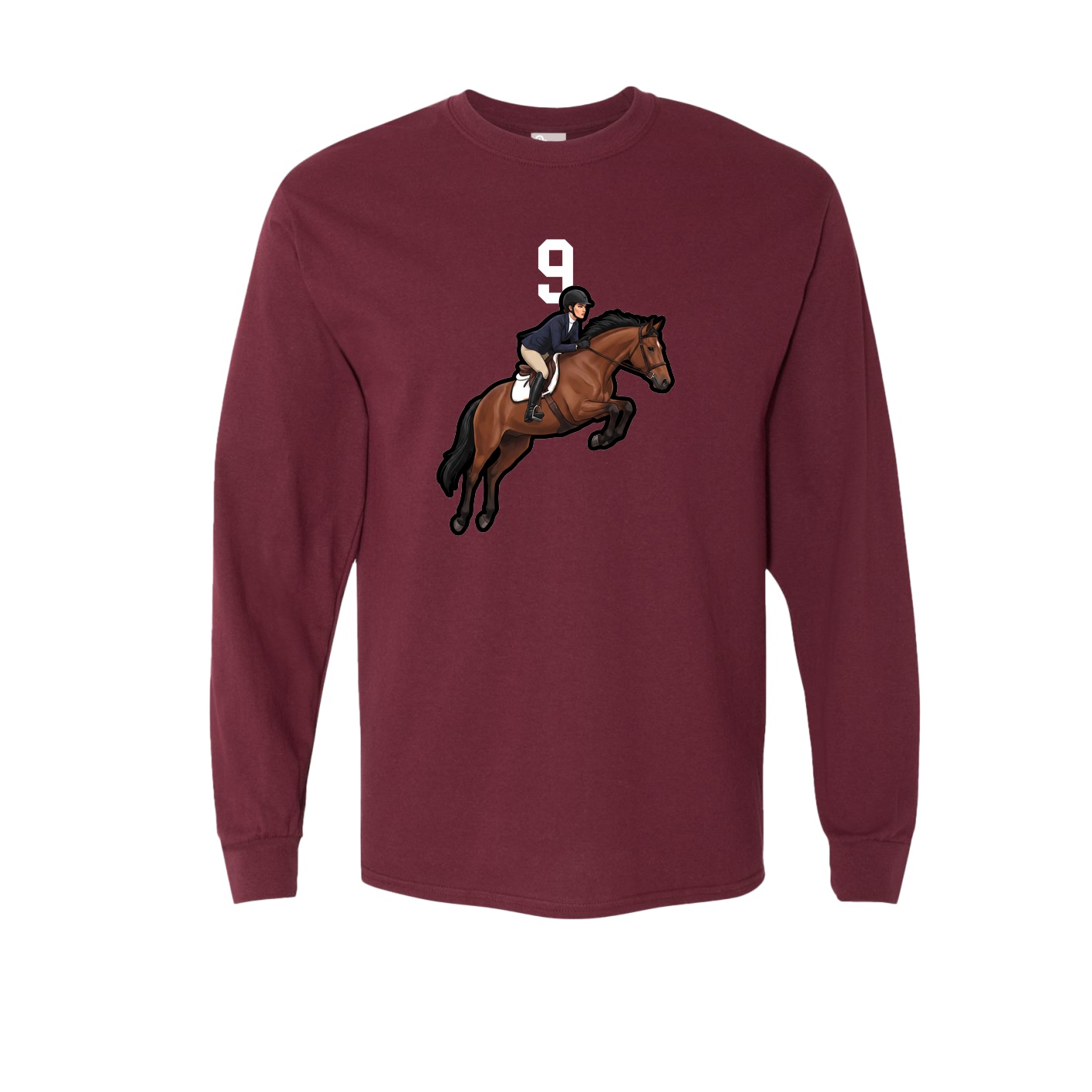 Long Sleeve Tee — Number Top in Maroon