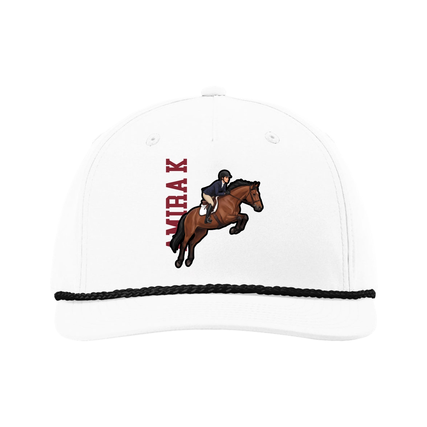Five-Panel Classic Rope Cap — Name Vertical in White