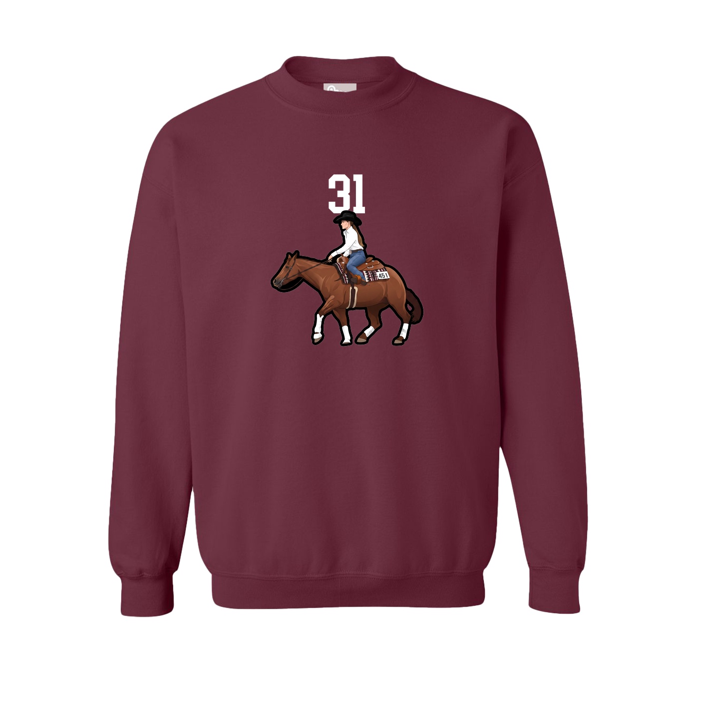 Fleece Crew — Number Top in Maroon