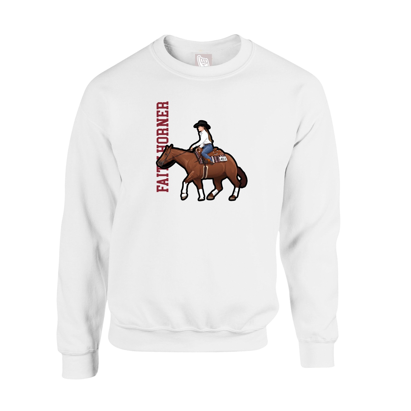 Fleece Crew — Name Vertical in White