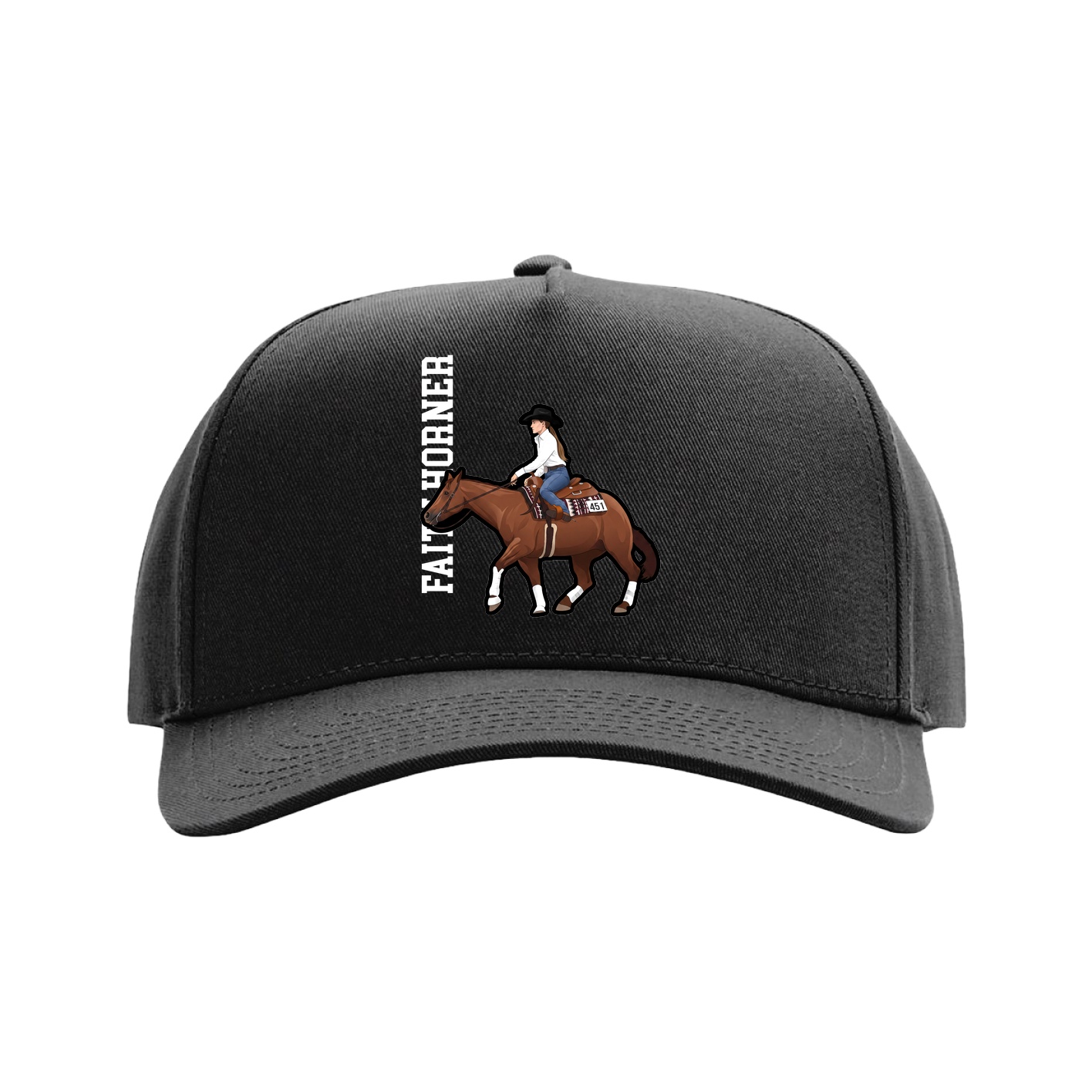 Full Fabric Five-Panel Champ Cap — Name Vertical in Black