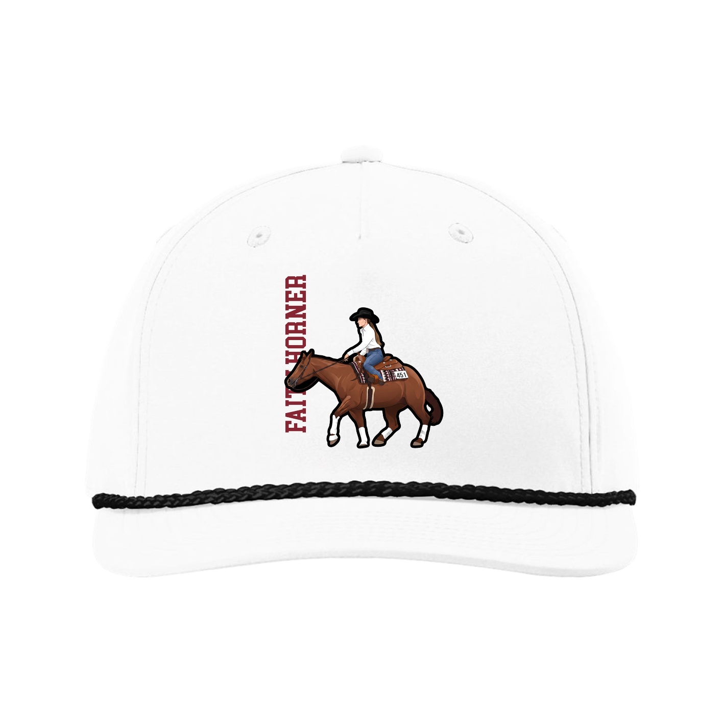 Five-Panel Classic Rope Cap — Name Vertical in White