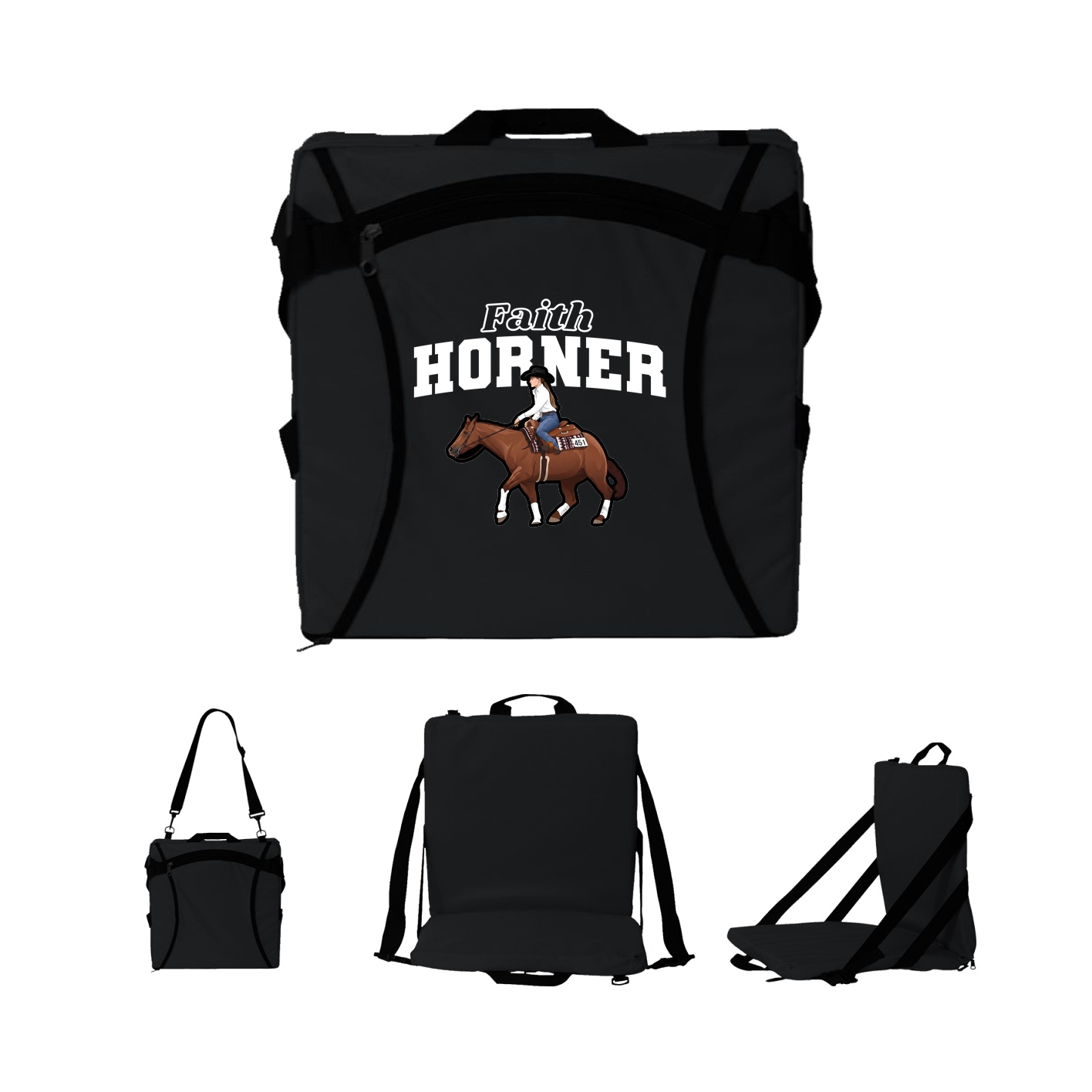 Folding Stadium Seat — Name Arch in Black