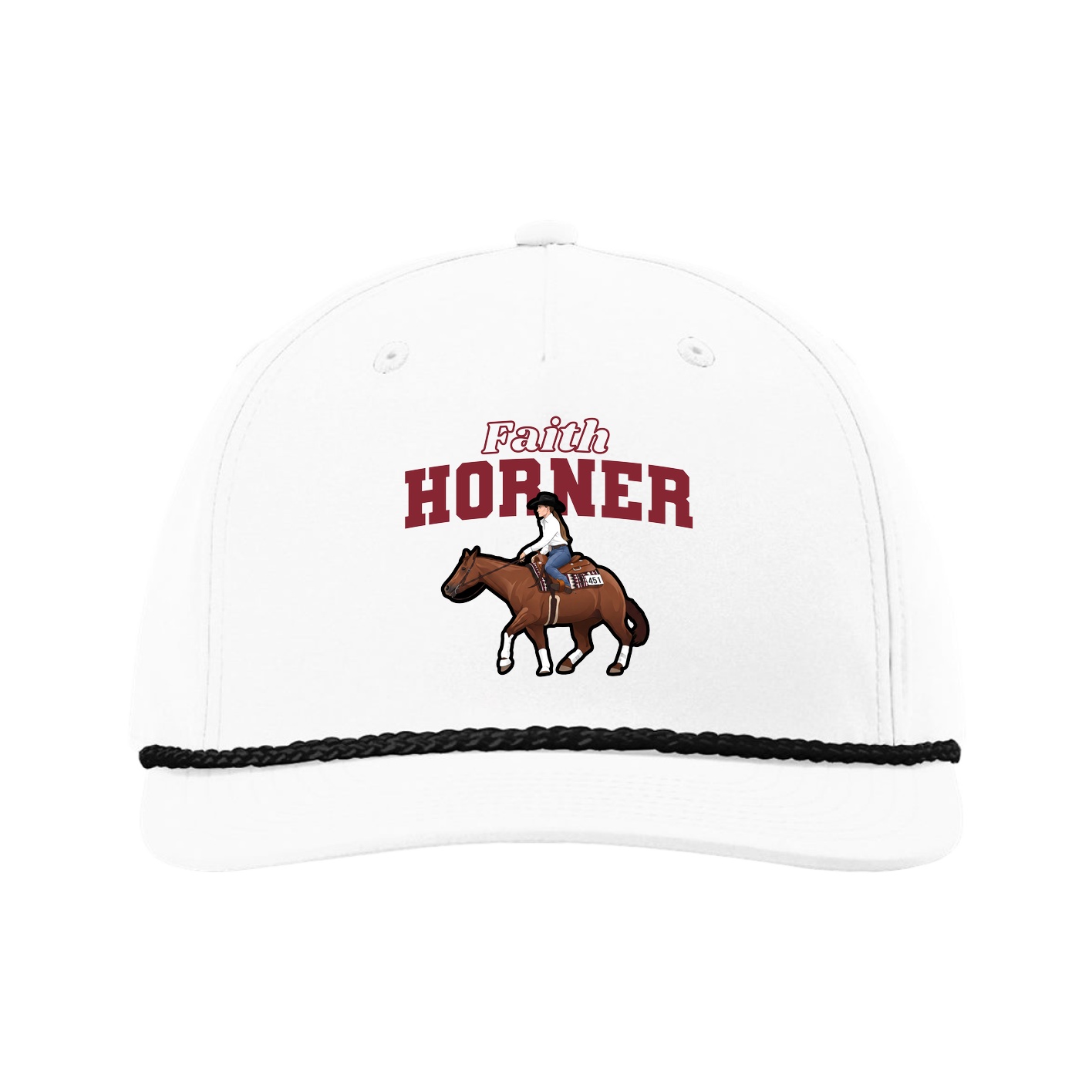 Five-Panel Classic Rope Cap — Name Arch in White