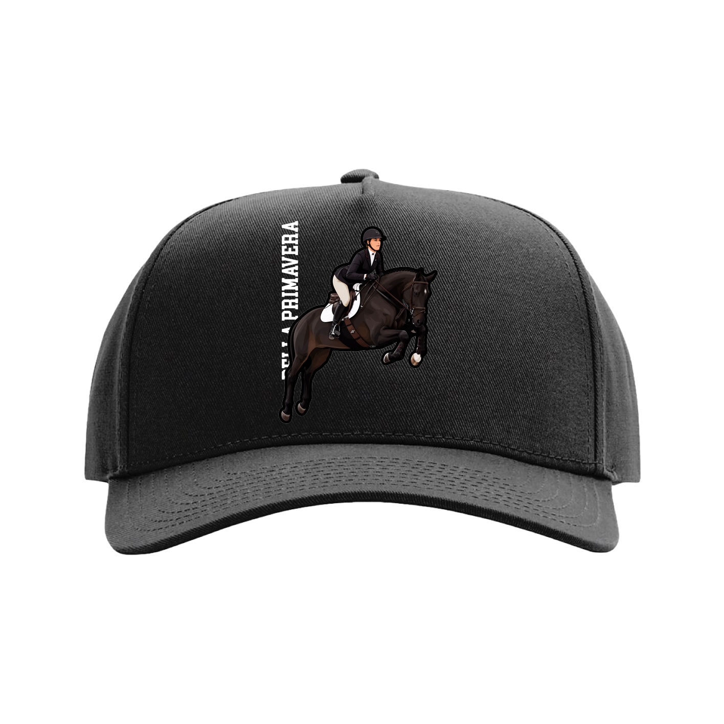 Full Fabric Five-Panel Champ Cap — Name Vertical in Black