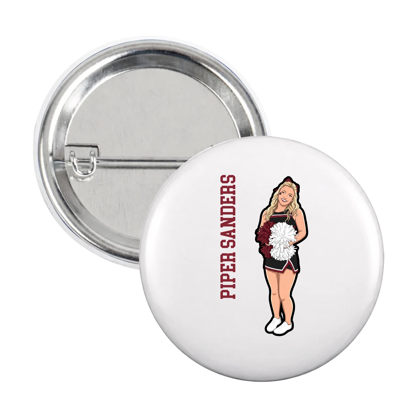 Game Day Button — Name Vertical in White
