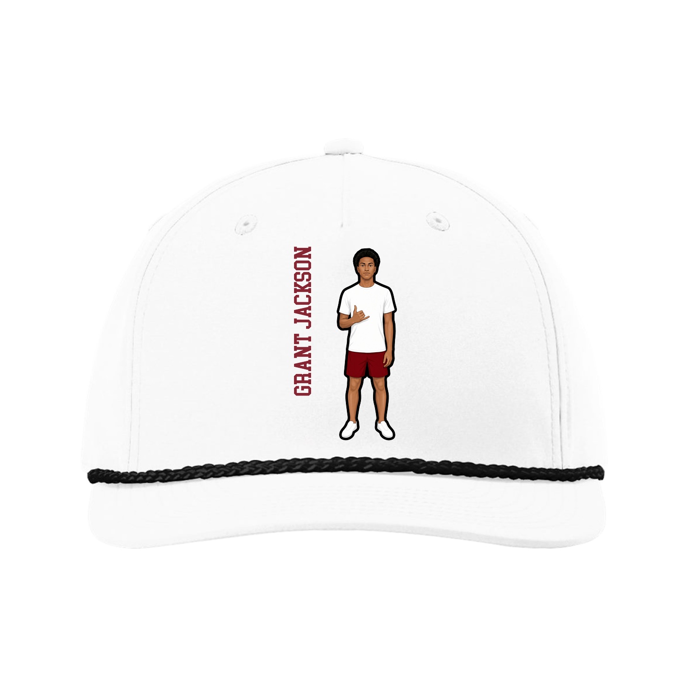 Five-Panel Classic Rope Cap — Name Vertical in White