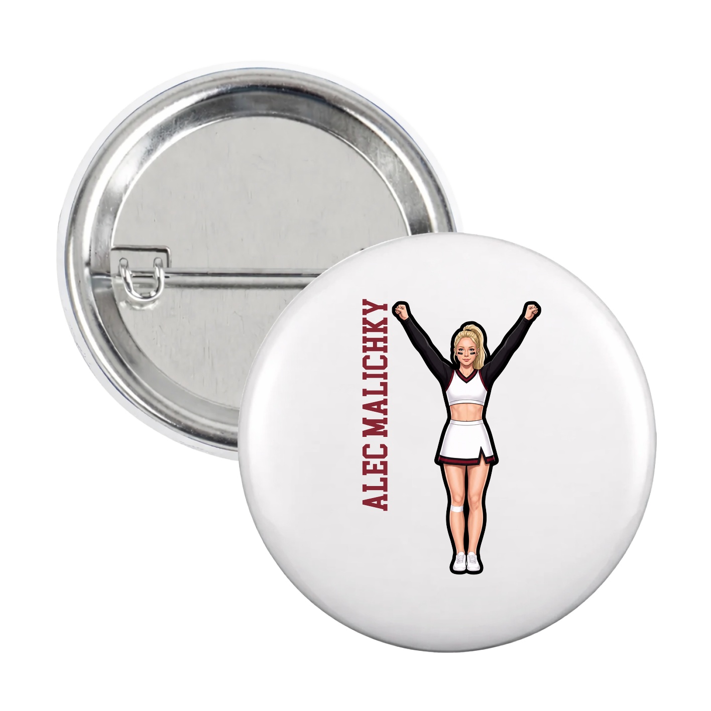 Game Day Button — Name Vertical in White