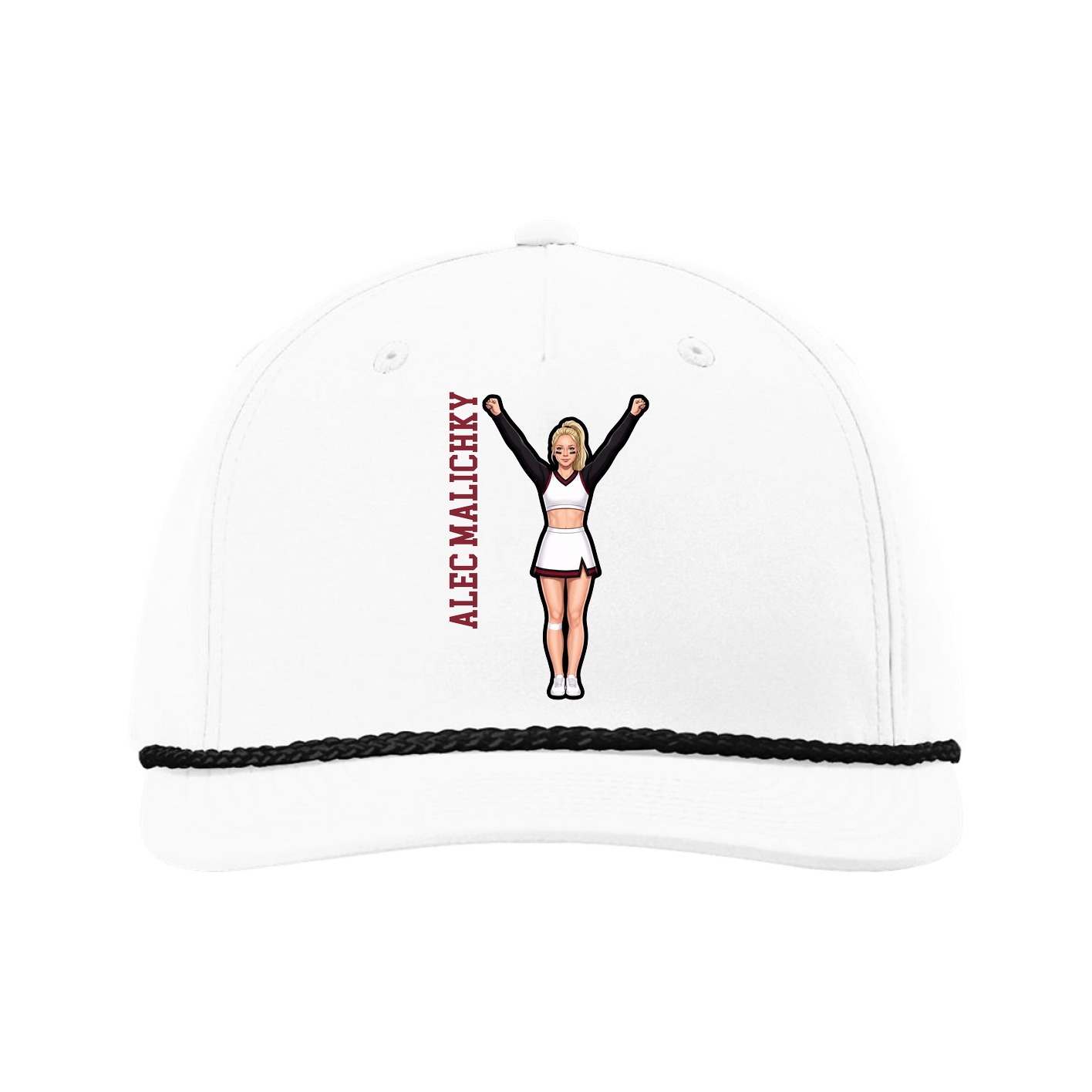Five-Panel Classic Rope Cap — Name Vertical in White