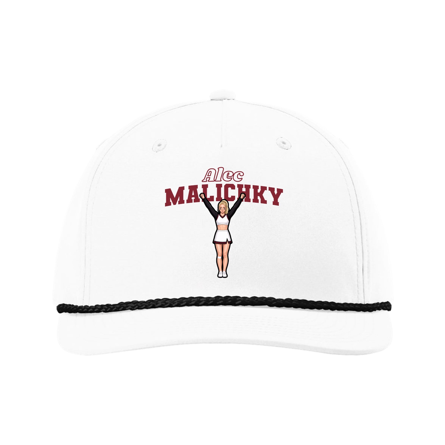 Five-Panel Classic Rope Cap — Name Arch in White