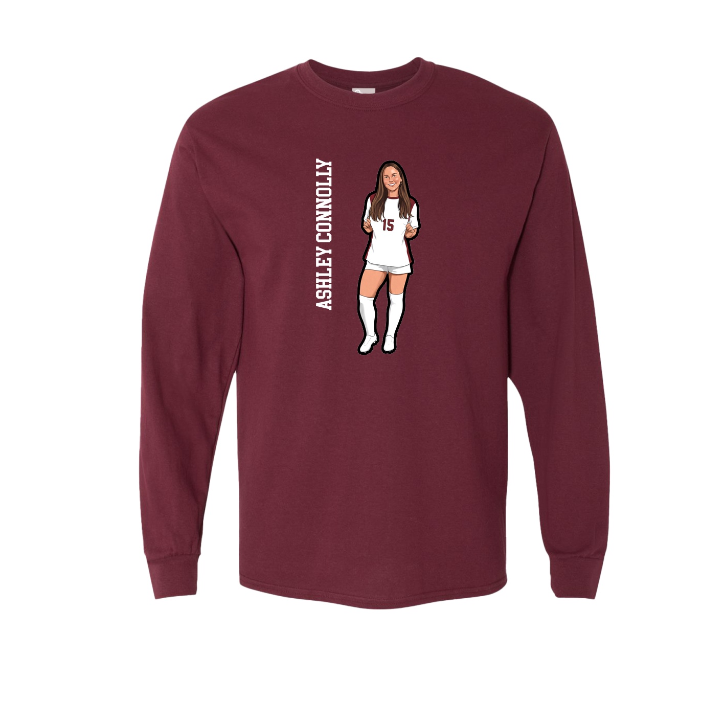 Long Sleeve Tee — Name Vertical in Maroon
