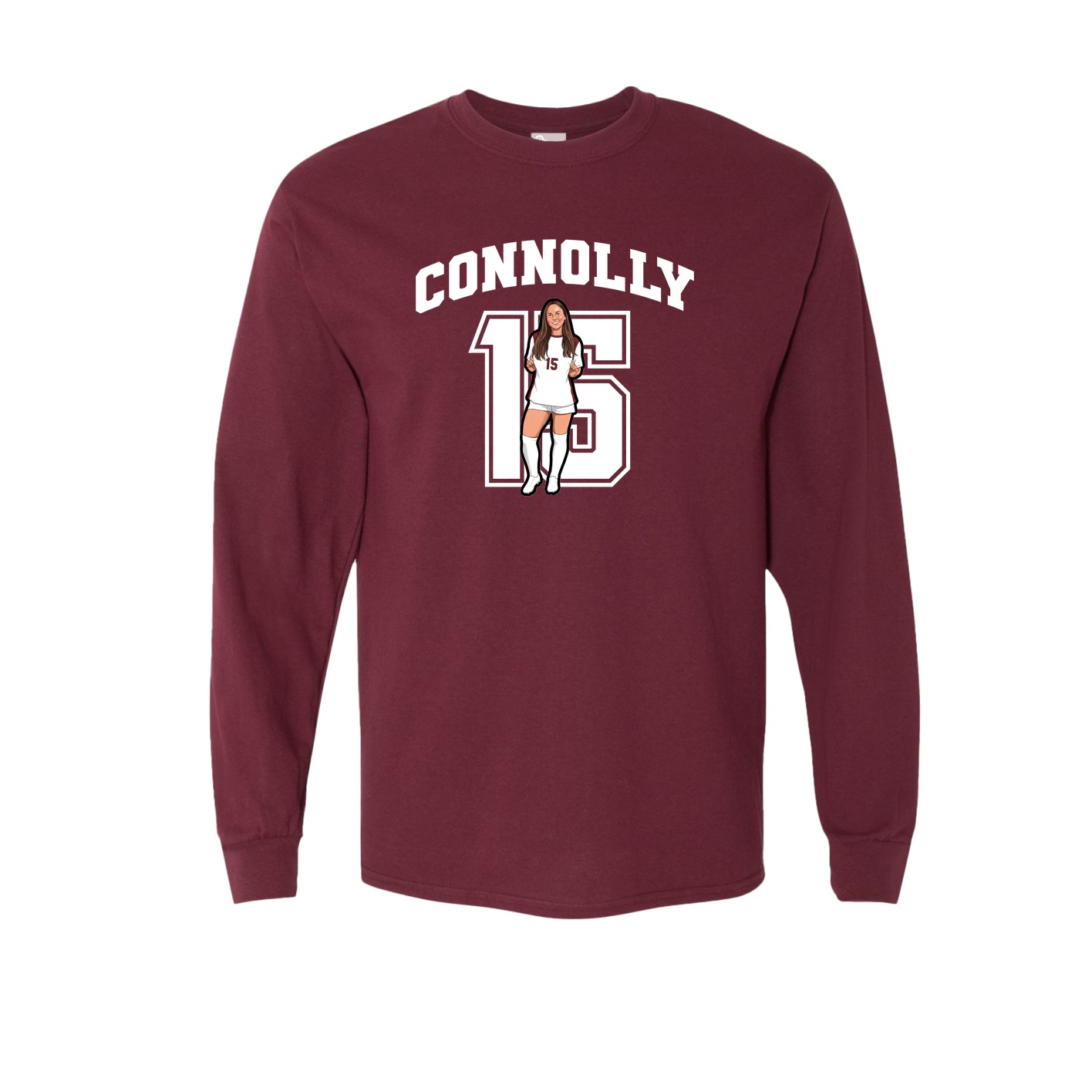 Long Sleeve Tee — Number in Maroon