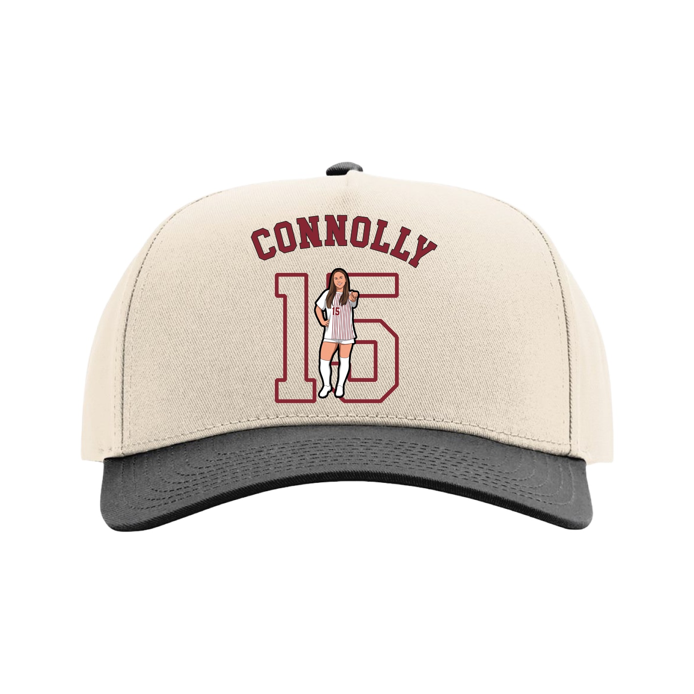 Full Fabric Five-Panel Champ Cap — Shirsey Arch in Cream/Black
