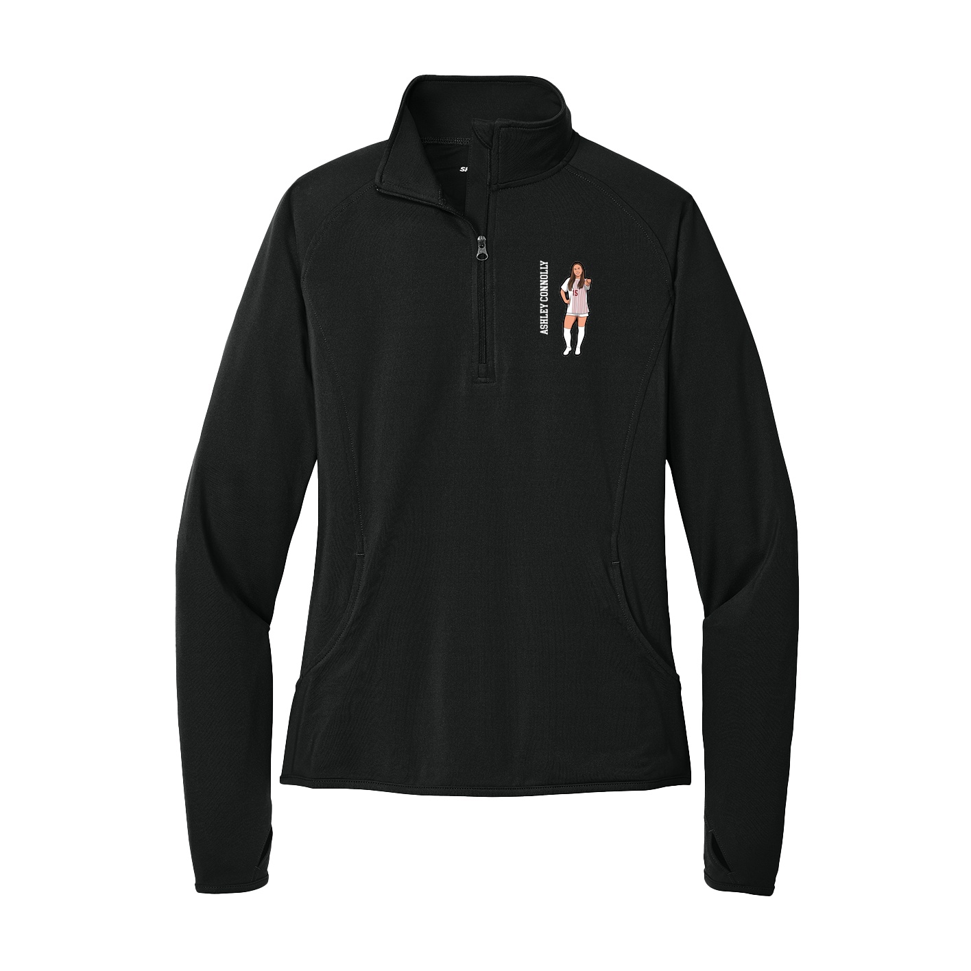 Women's Q-Zip Pullover — Name Vertical in Black