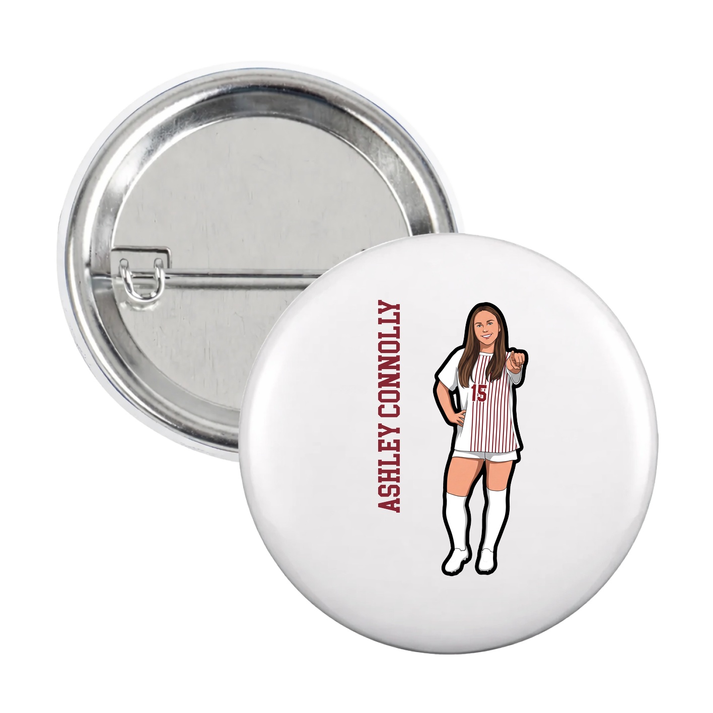 Game Day Button — Name Vertical in White