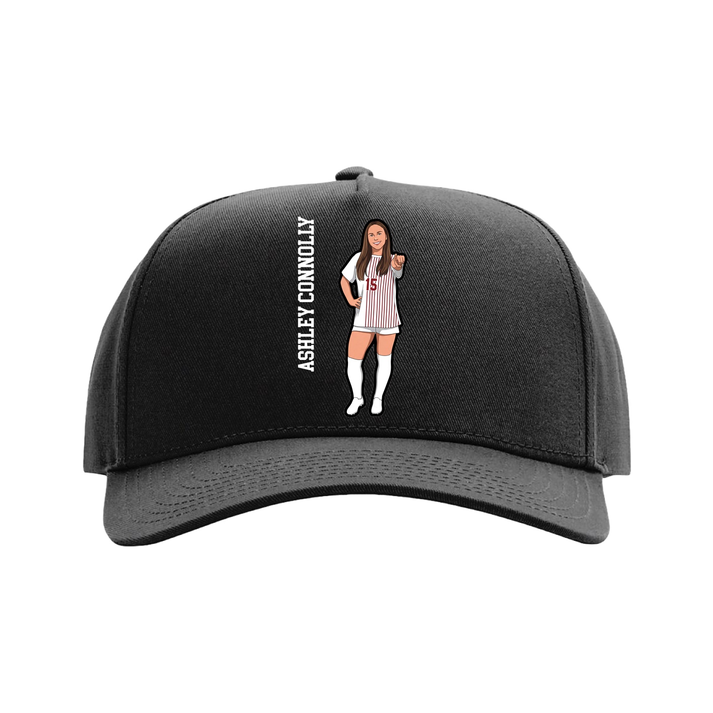 Full Fabric Five-Panel Champ Cap — Name Vertical in Black