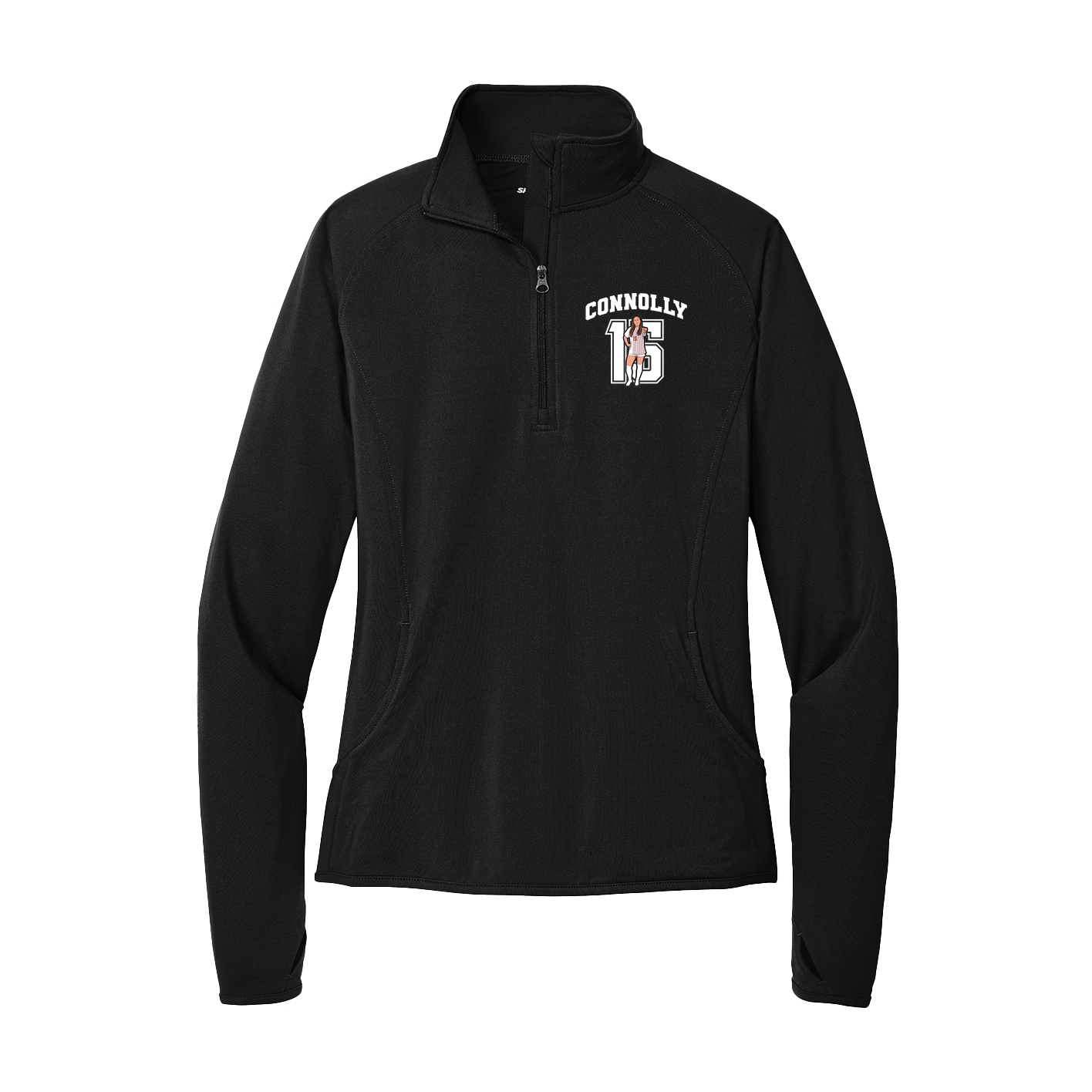 Women's Q-Zip Pullover — Number in Black
