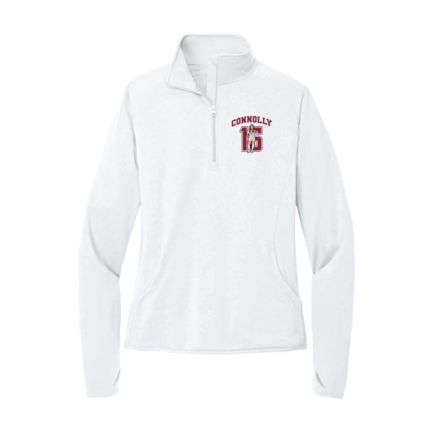 Women's Q-Zip Pullover — Number in White