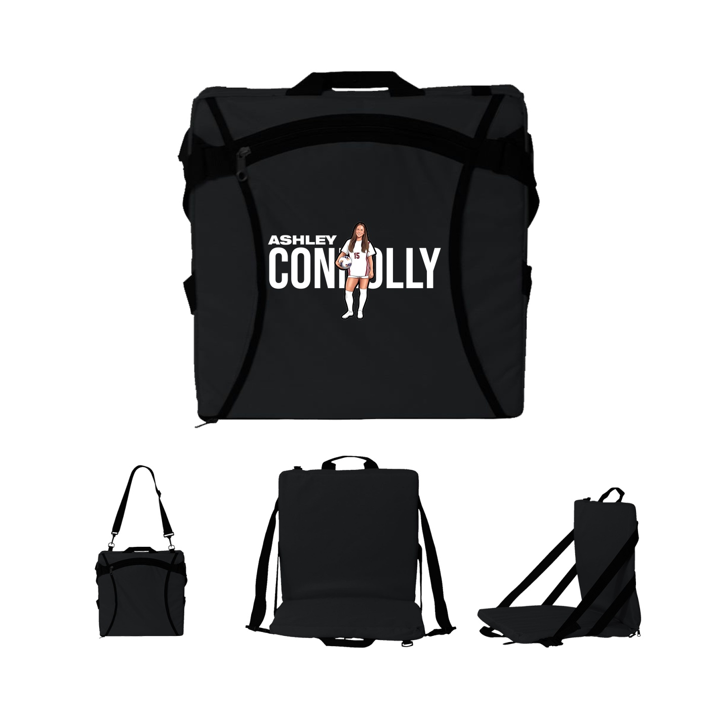 Folding Stadium Seat — Player Name in Black