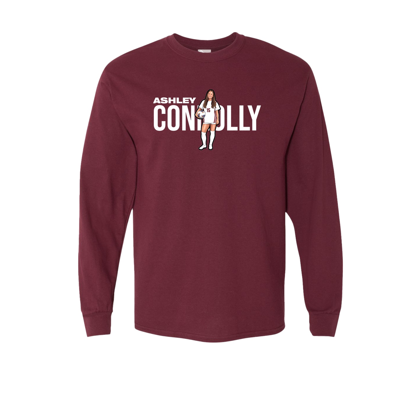 Long Sleeve Tee — Player Name in Maroon