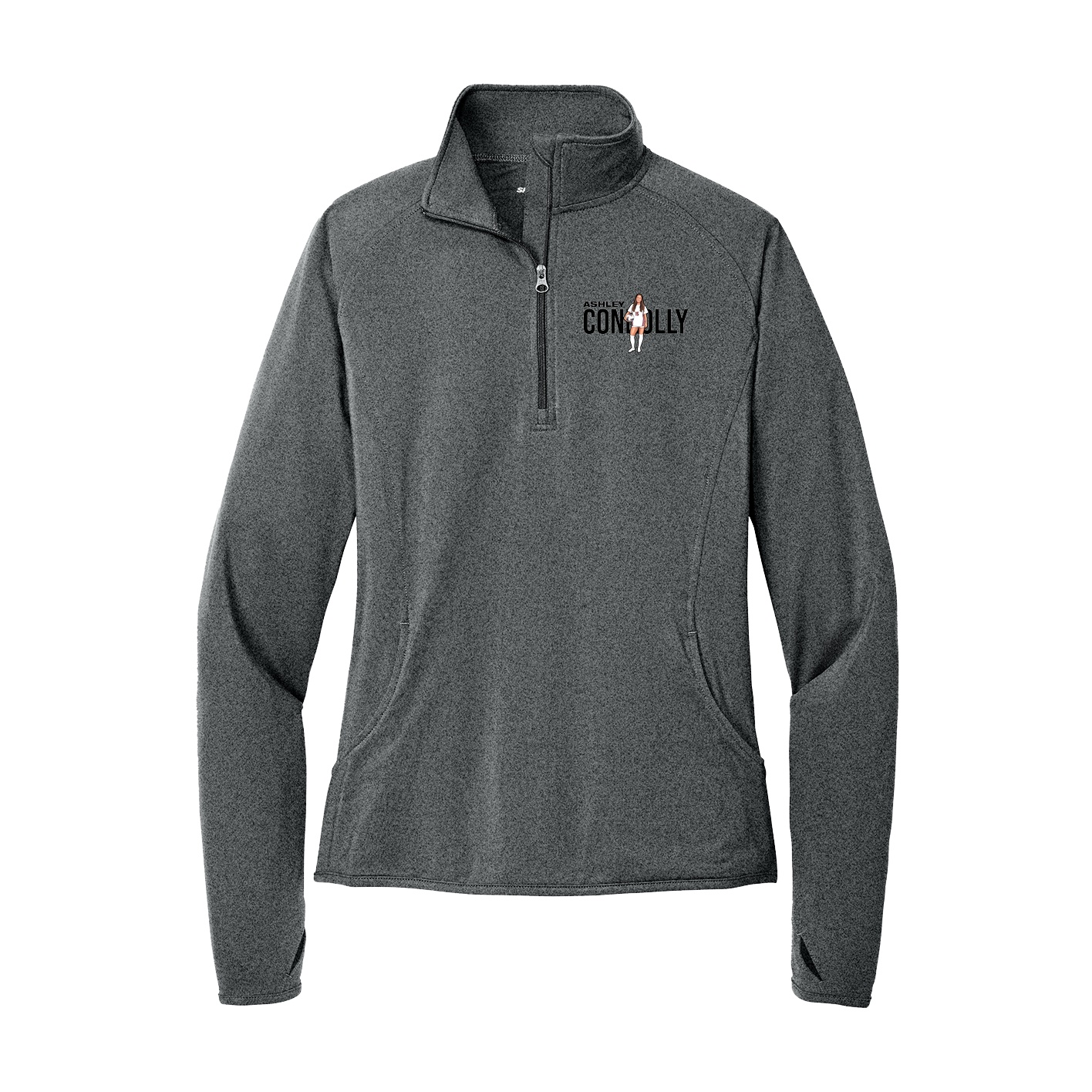 Women's Q-Zip Pullover — Player Name in Grey