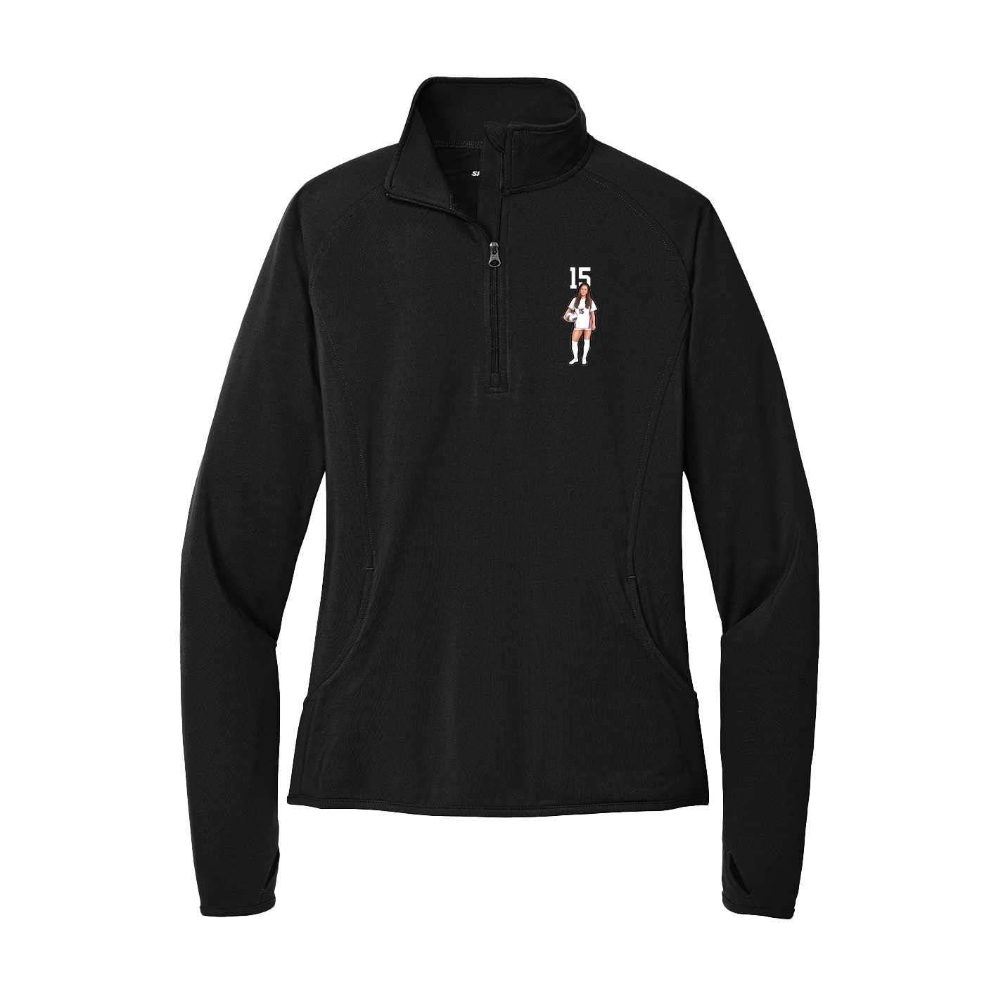 Women's Q-Zip Pullover — Number Top in Black
