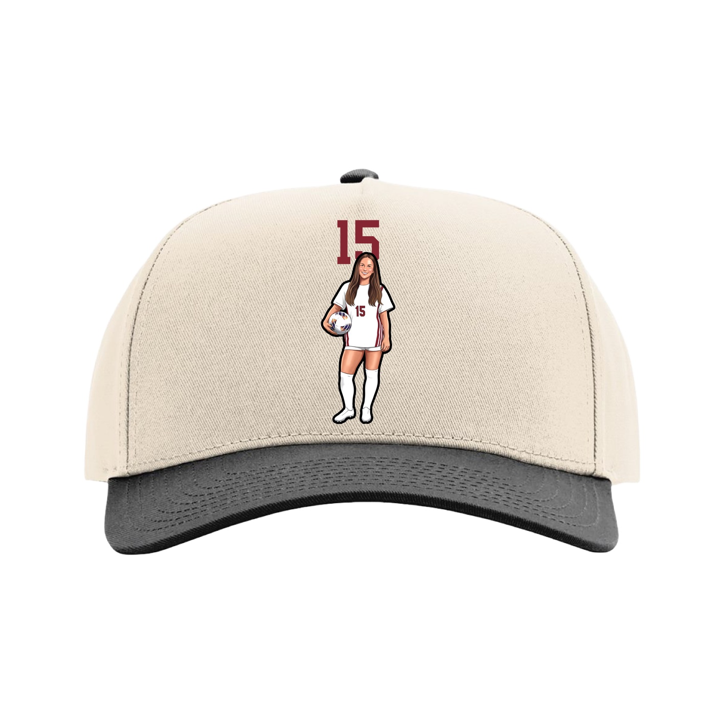 Full Fabric Five-Panel Champ Cap — Number Top in Cream/Black