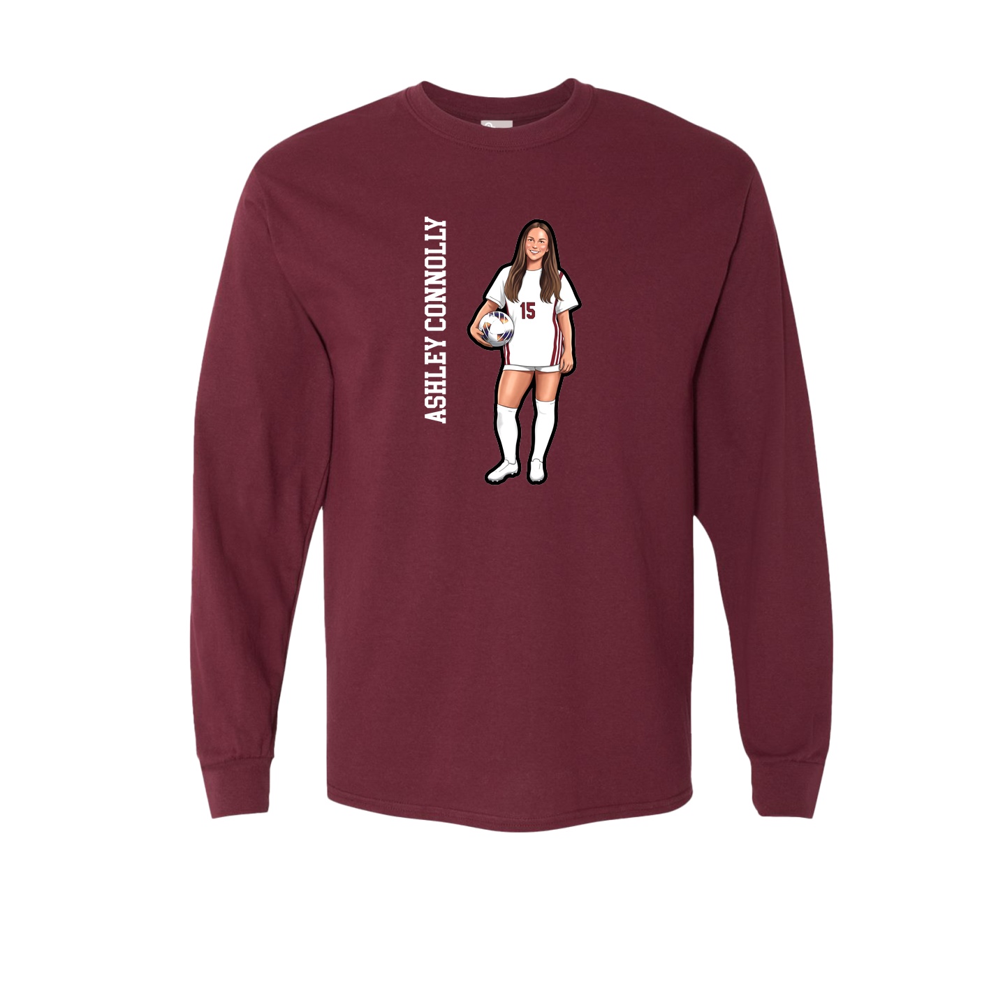 Long Sleeve Tee — Name Vertical in Maroon