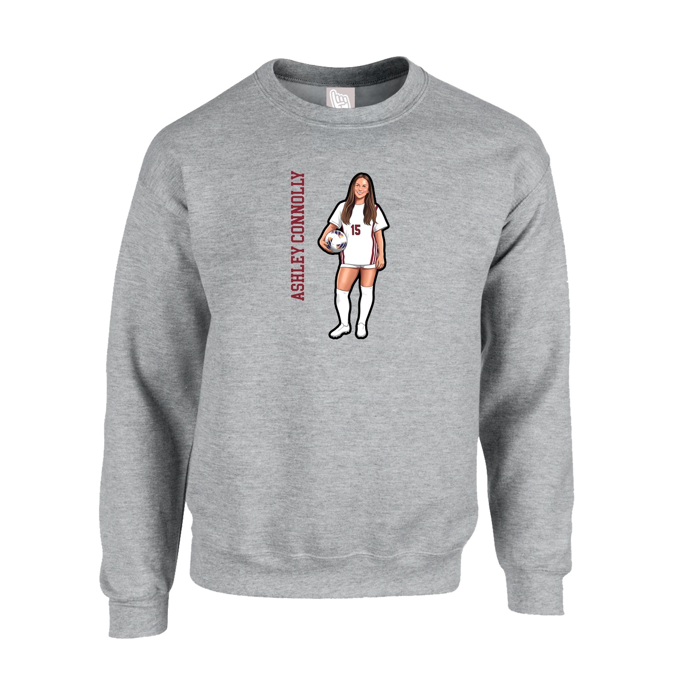 Fleece Crew — Name Vertical in Grey