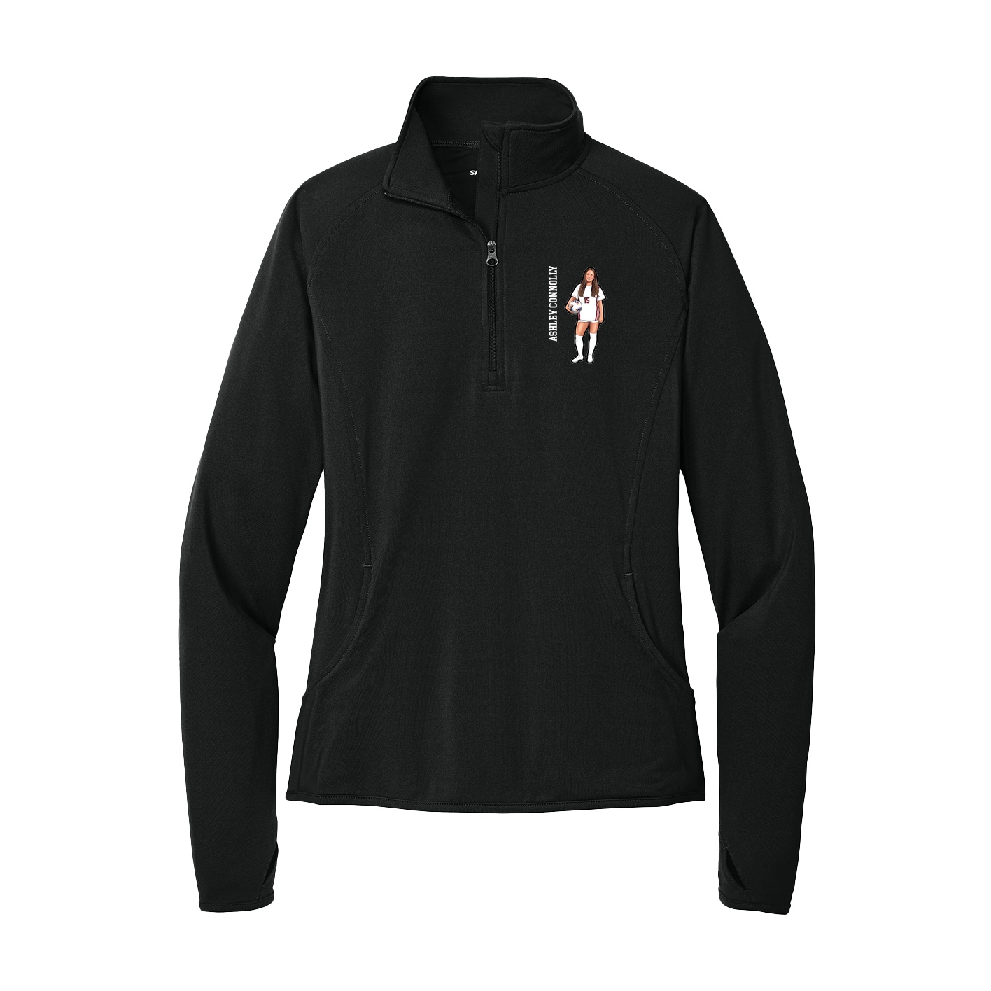 Women's Q-Zip Pullover — Name Vertical in Black