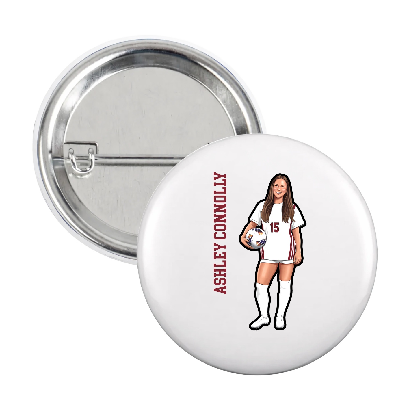Game Day Button — Name Vertical in White