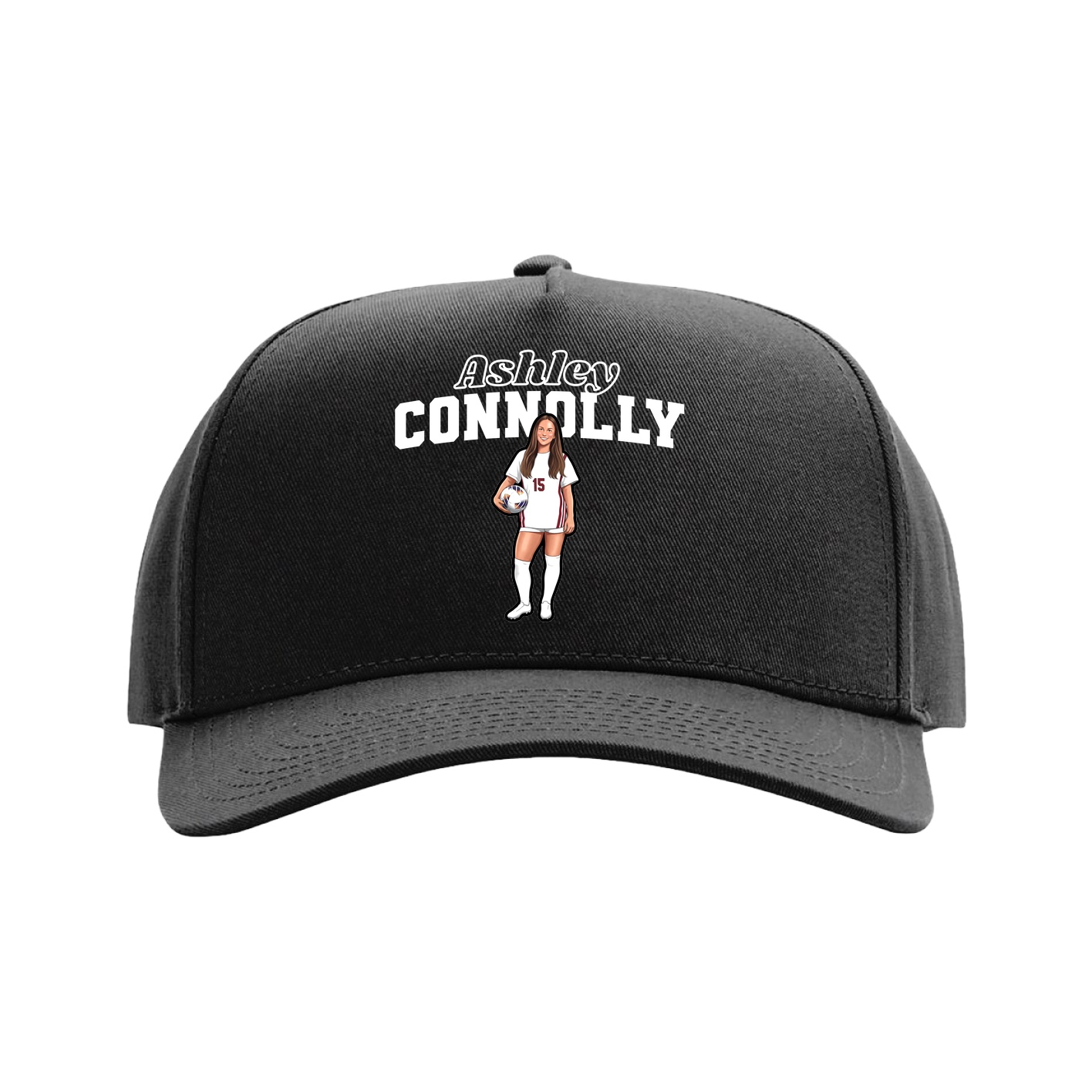 Full Fabric Five-Panel Champ Cap — Name Arch in Black