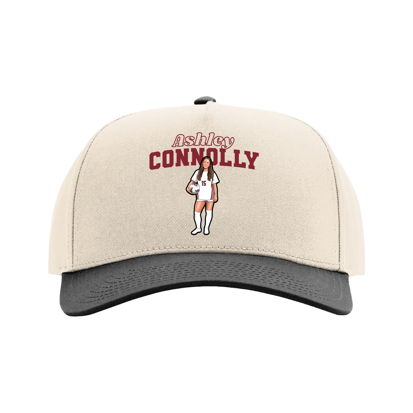 Full Fabric Five-Panel Champ Cap — Name Arch in Cream/Black