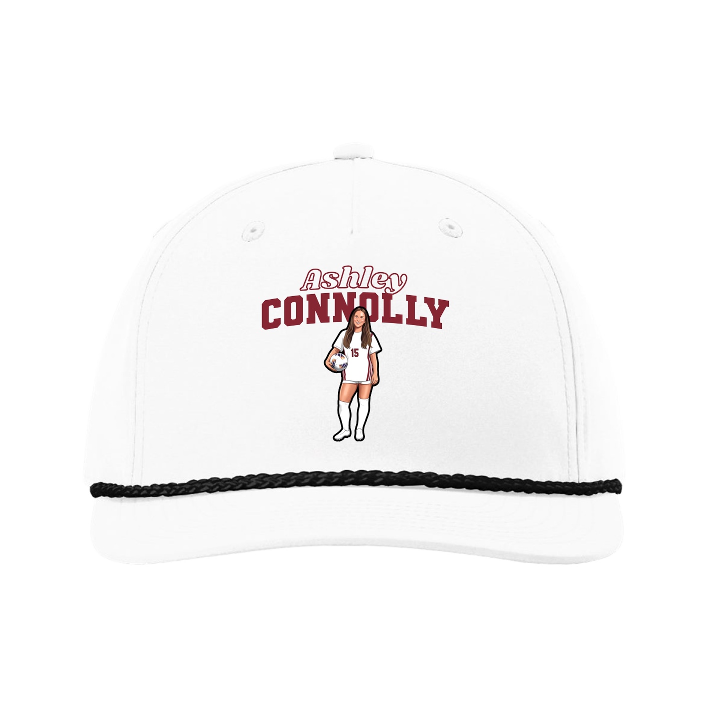 Five-Panel Classic Rope Cap — Name Arch in White