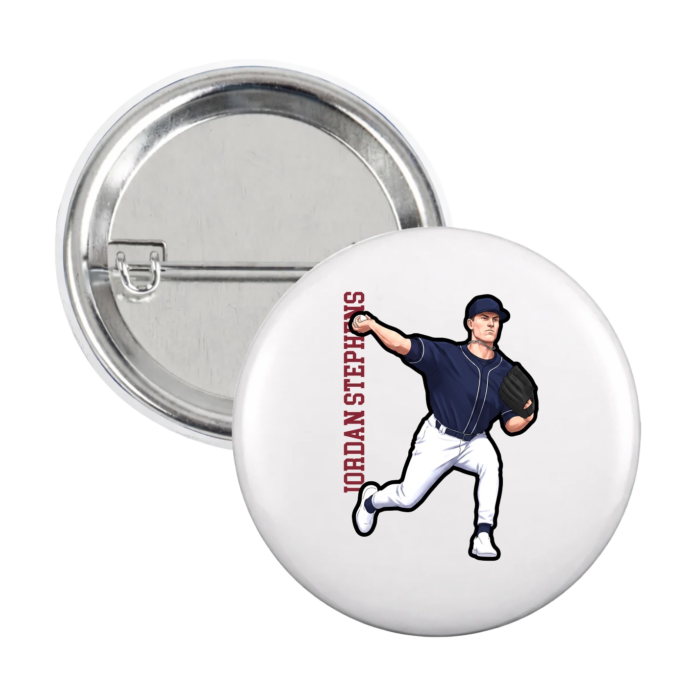 Game Day Button — Name Vertical in White