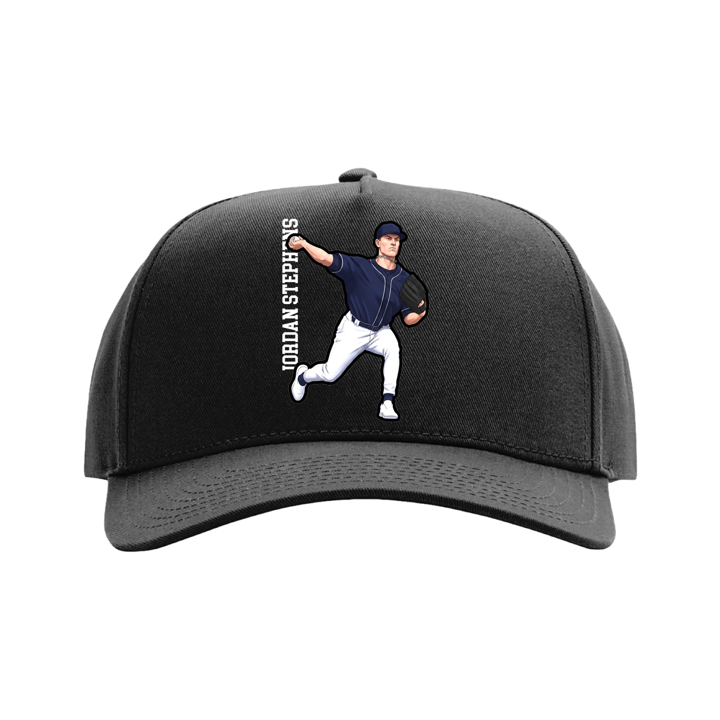 Full Fabric Five-Panel Champ Cap — Name Vertical in Black