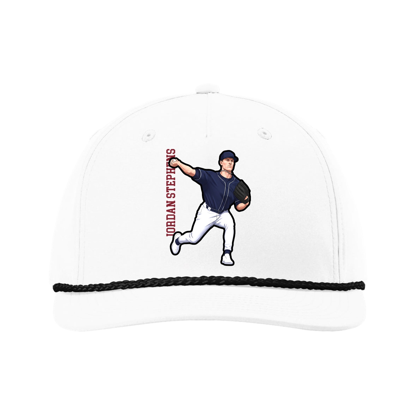 Five-Panel Classic Rope Cap — Name Vertical in White