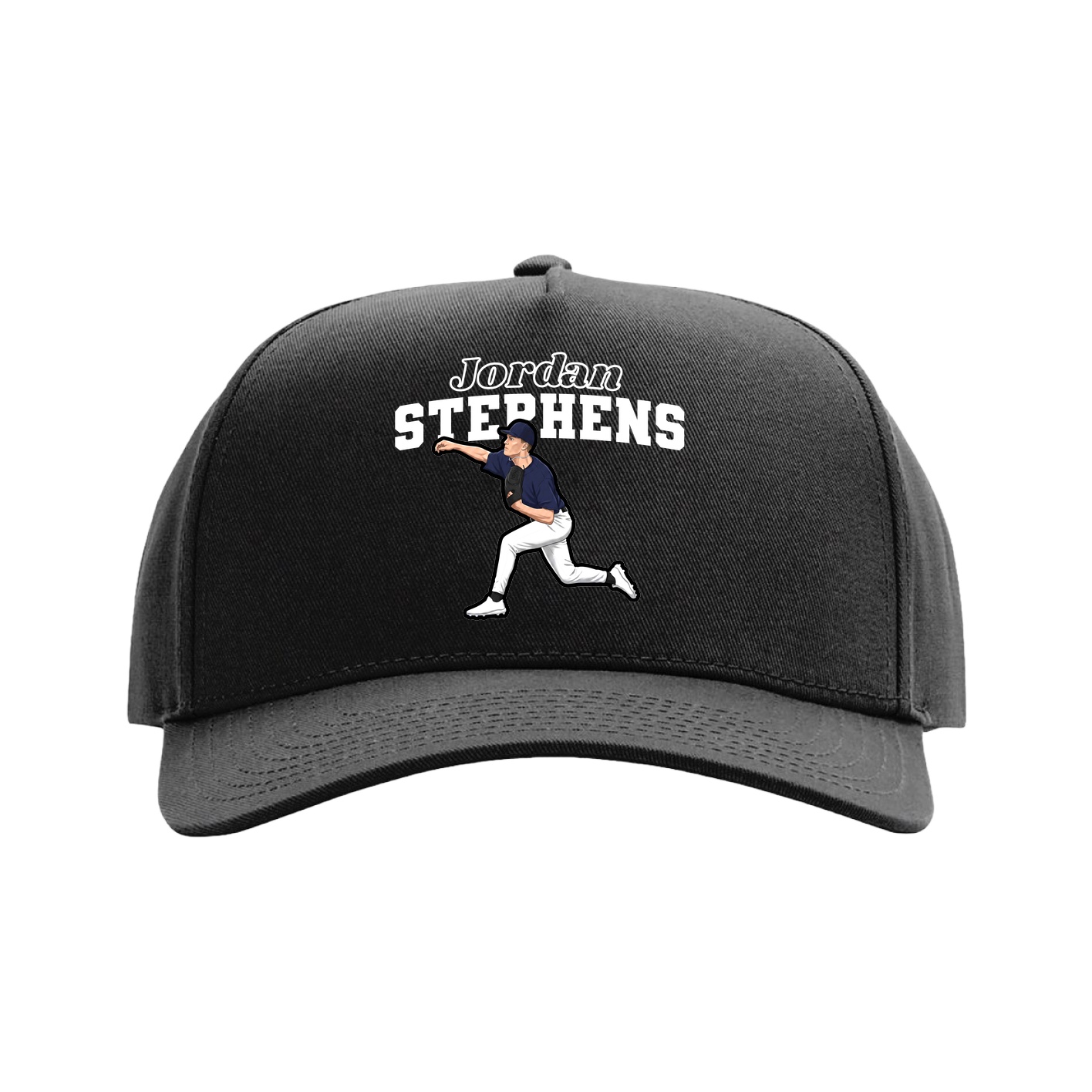 Full Fabric Five-Panel Champ Cap — Name Arch in Black
