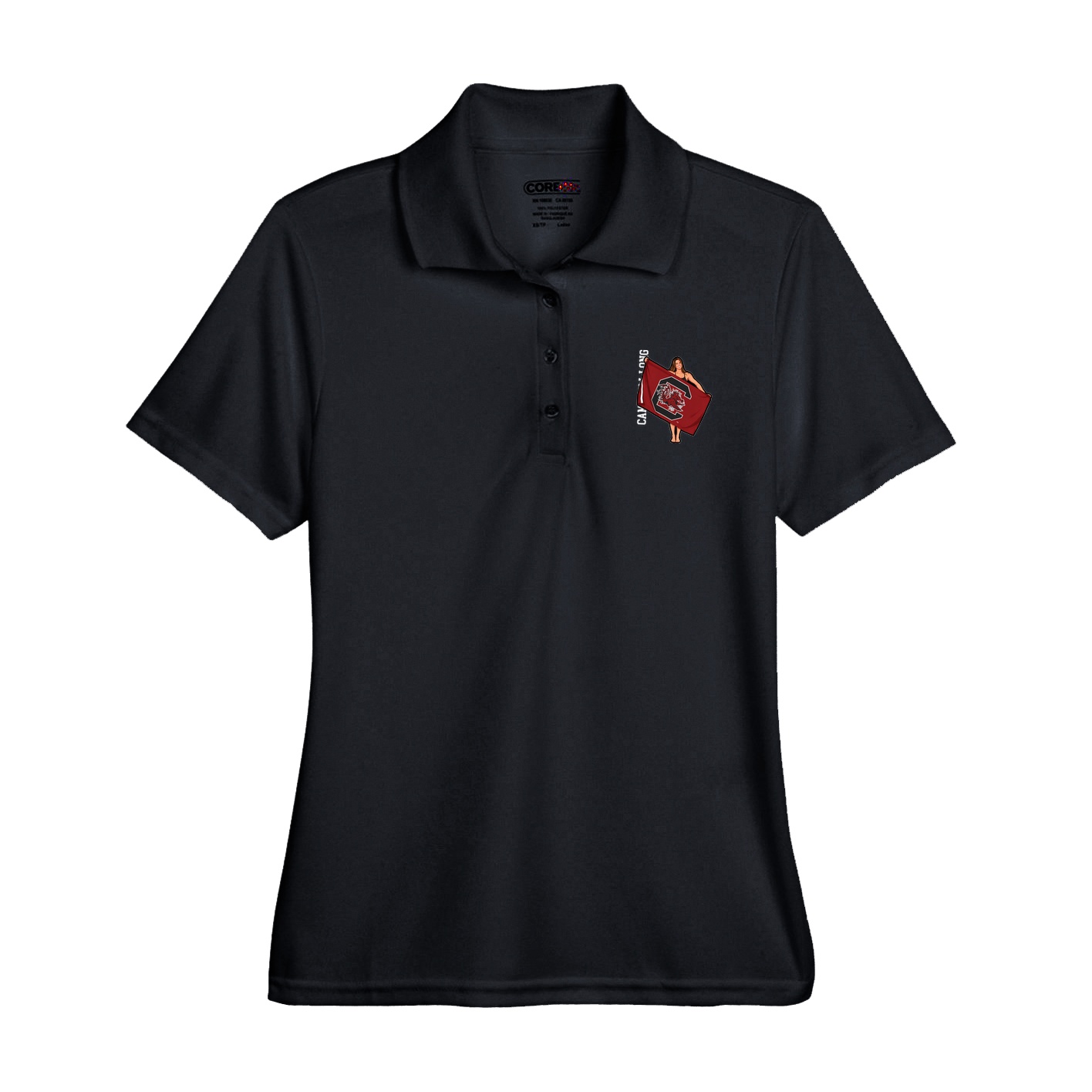 Womens Performance Polo — Name Vertical in Black