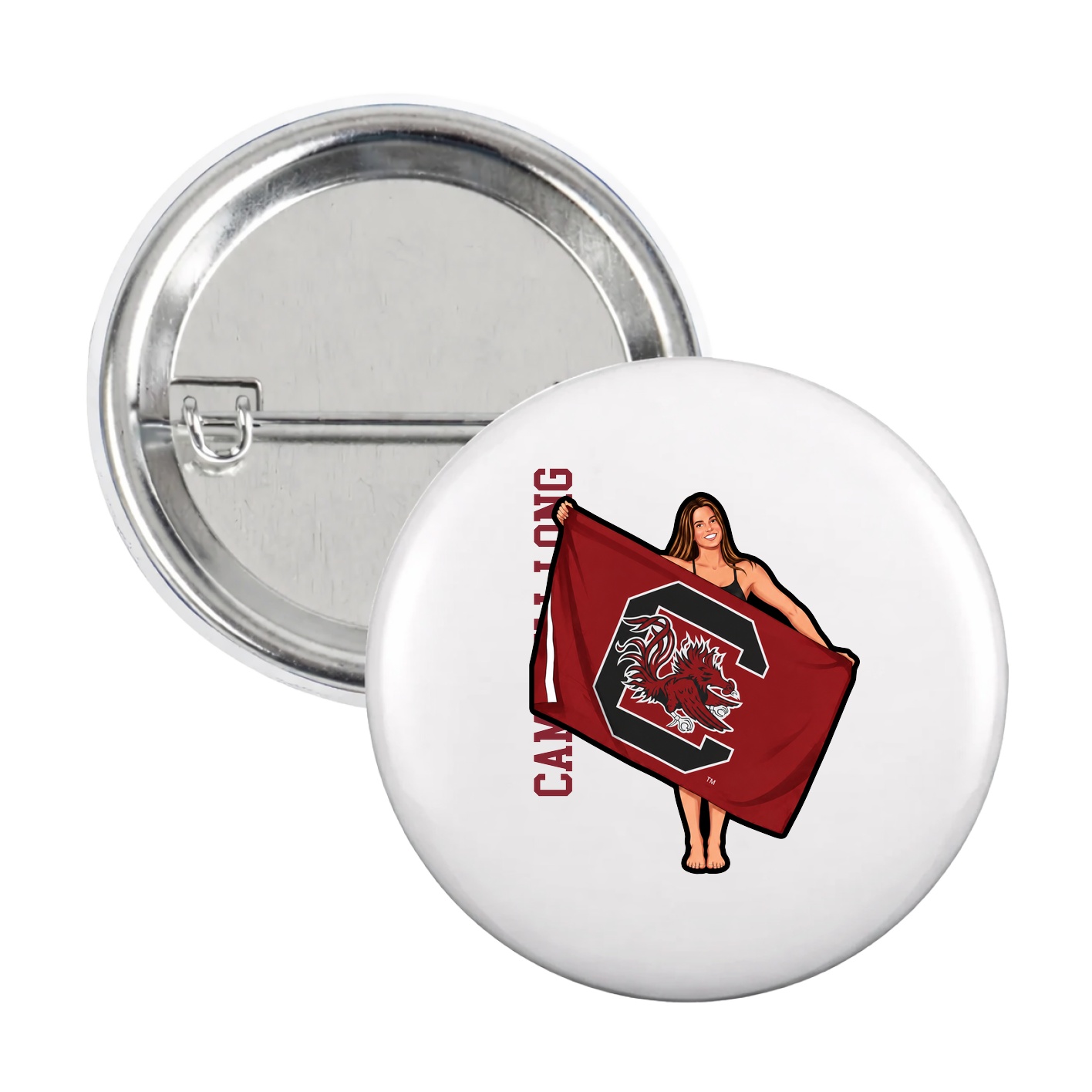 Game Day Button — Name Vertical in White