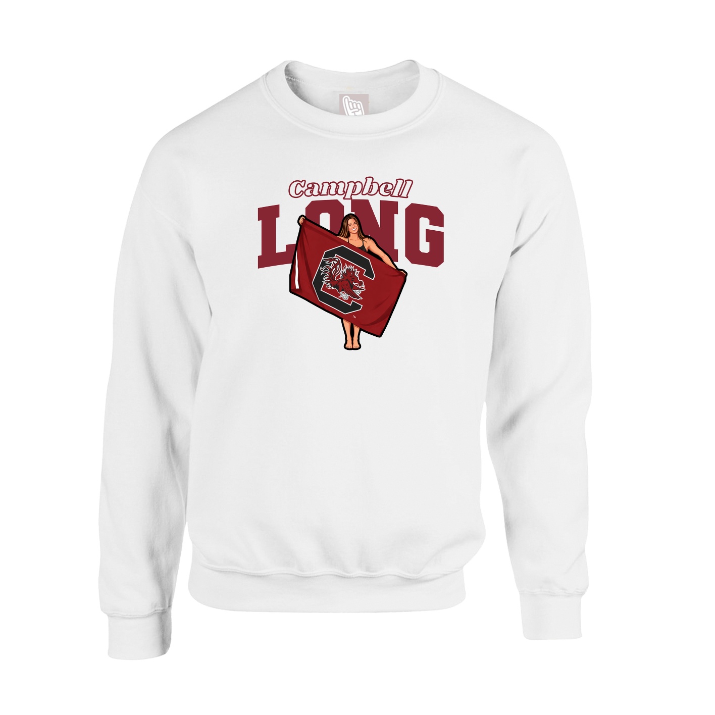 Fleece Crew — Name Arch in White