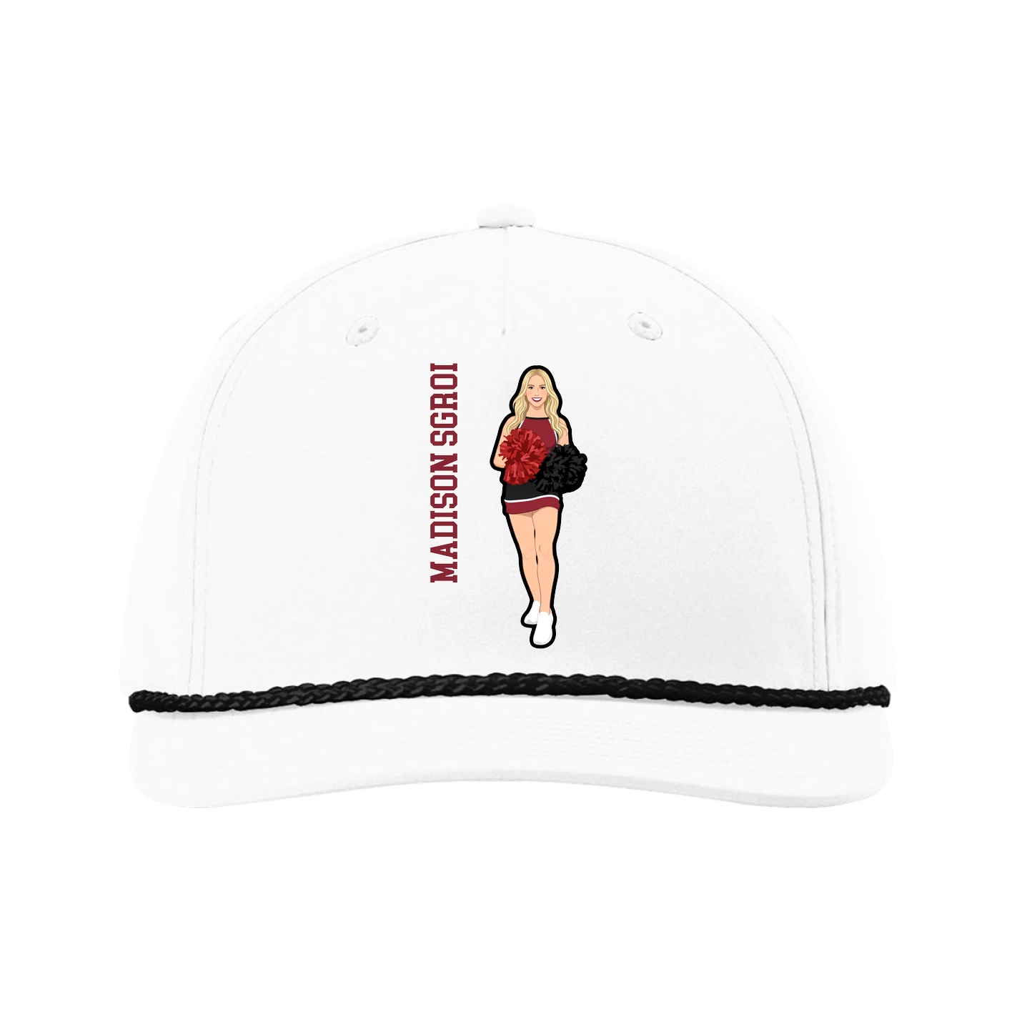 Five-Panel Classic Rope Cap — Name Vertical in White