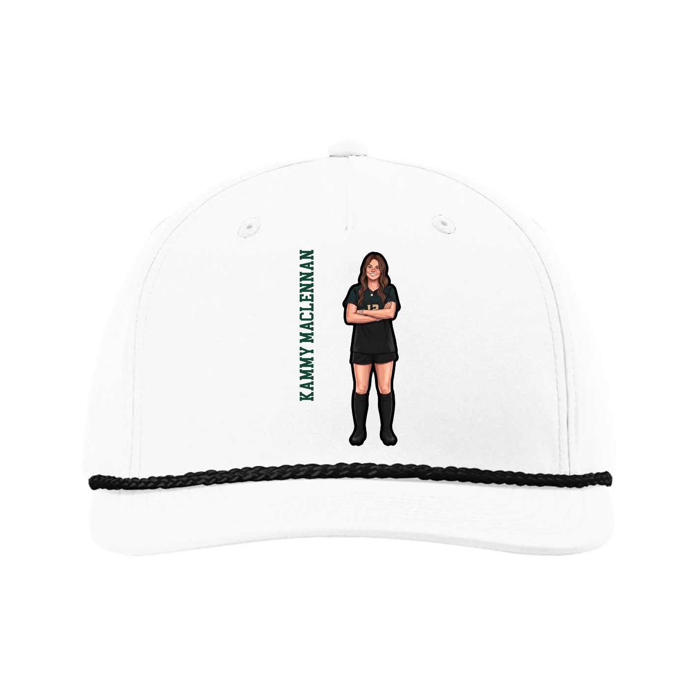 Five-Panel Classic Rope Cap — Name Vertical in White