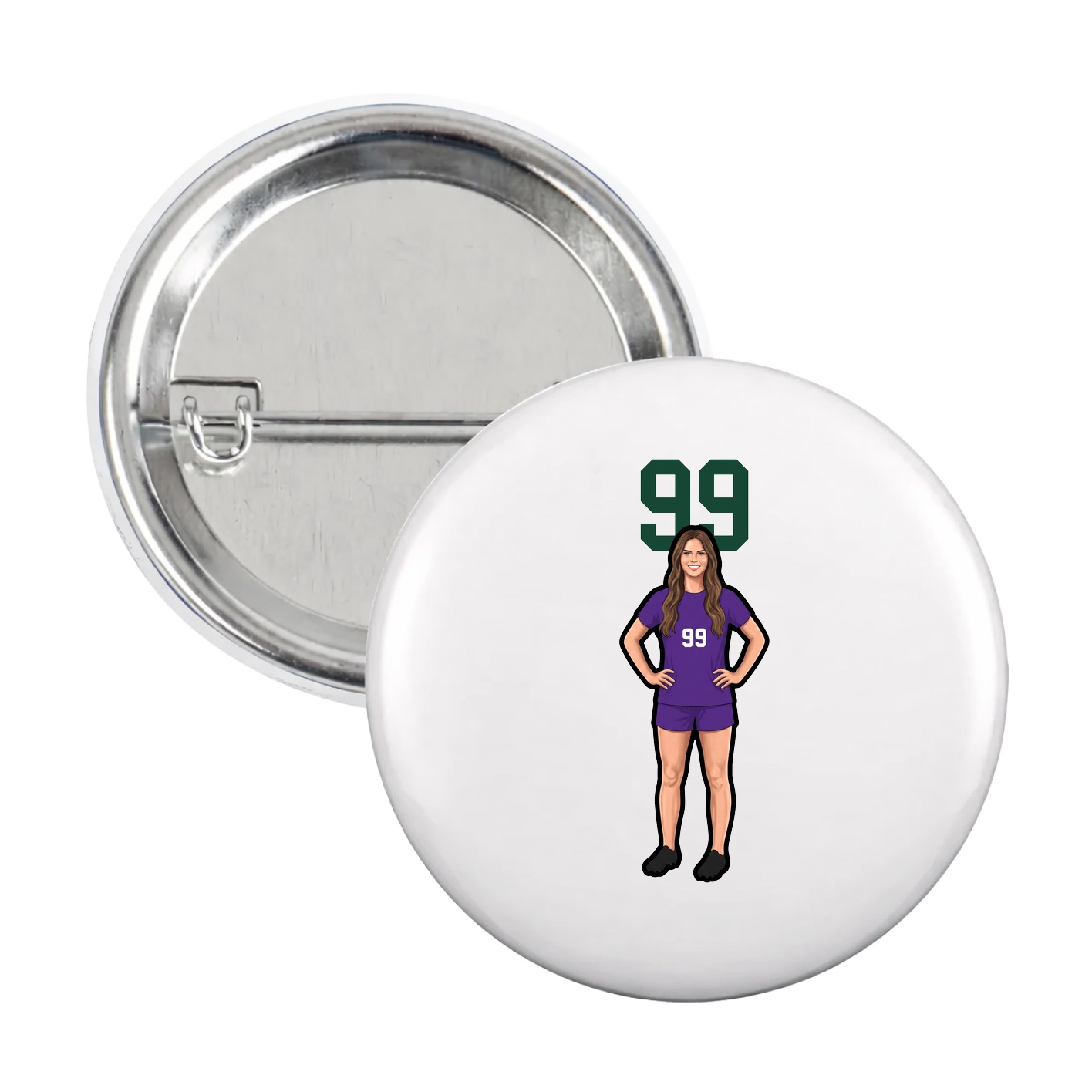 Game Day Button — Number Top in White